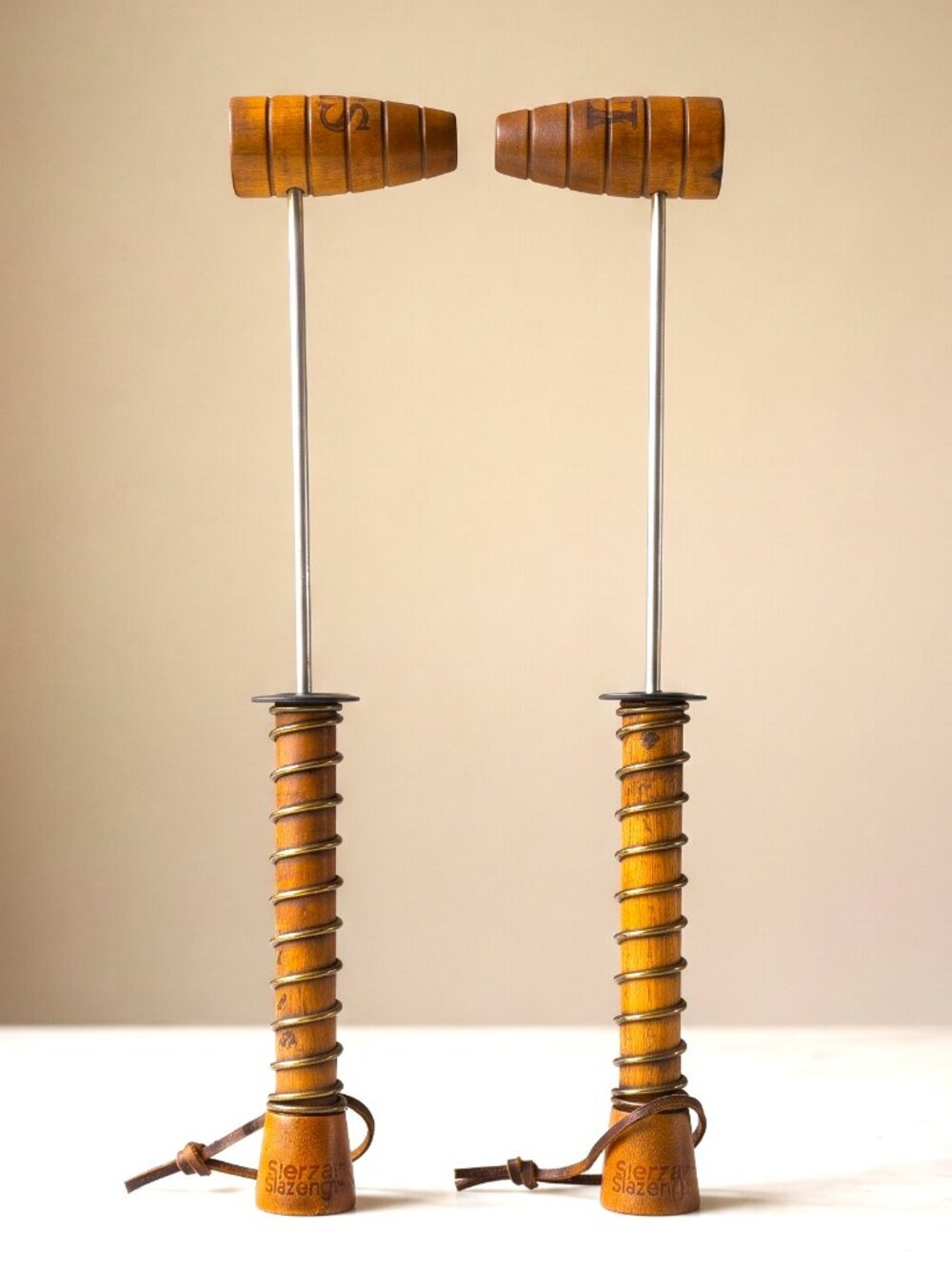 Vintage Sierra Hanging Wood Salt Pepper Shakers Long Handle MCM Kitchen Wall Art
